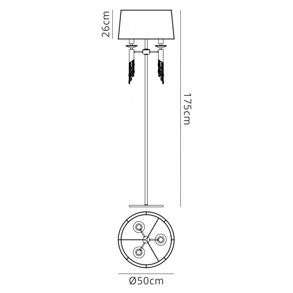 M3869 Tiffany Floor Lamp 3+3 Light E27+G9 Polished Chrome White Shade & Clear Crystal