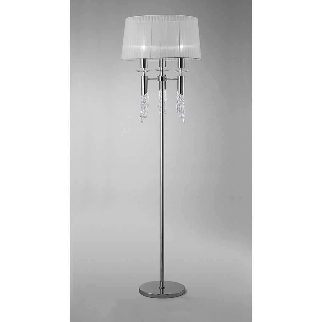 M3869 Tiffany Floor Lamp 3+3 Light E27+G9 Polished Chrome White Shade & Clear Crystal