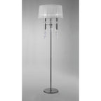 M3869 Tiffany Floor Lamp 3+3 Light E27+G9 Polished Chrome White Shade & Clear Crystal