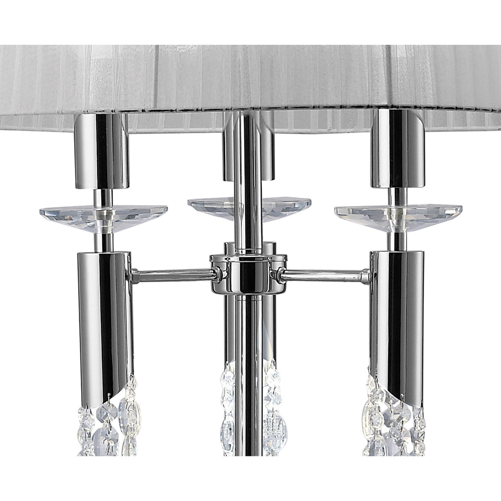 M3869 Tiffany Floor Lamp 3+3 Light E27+G9 Polished Chrome White Shade & Clear Crystal