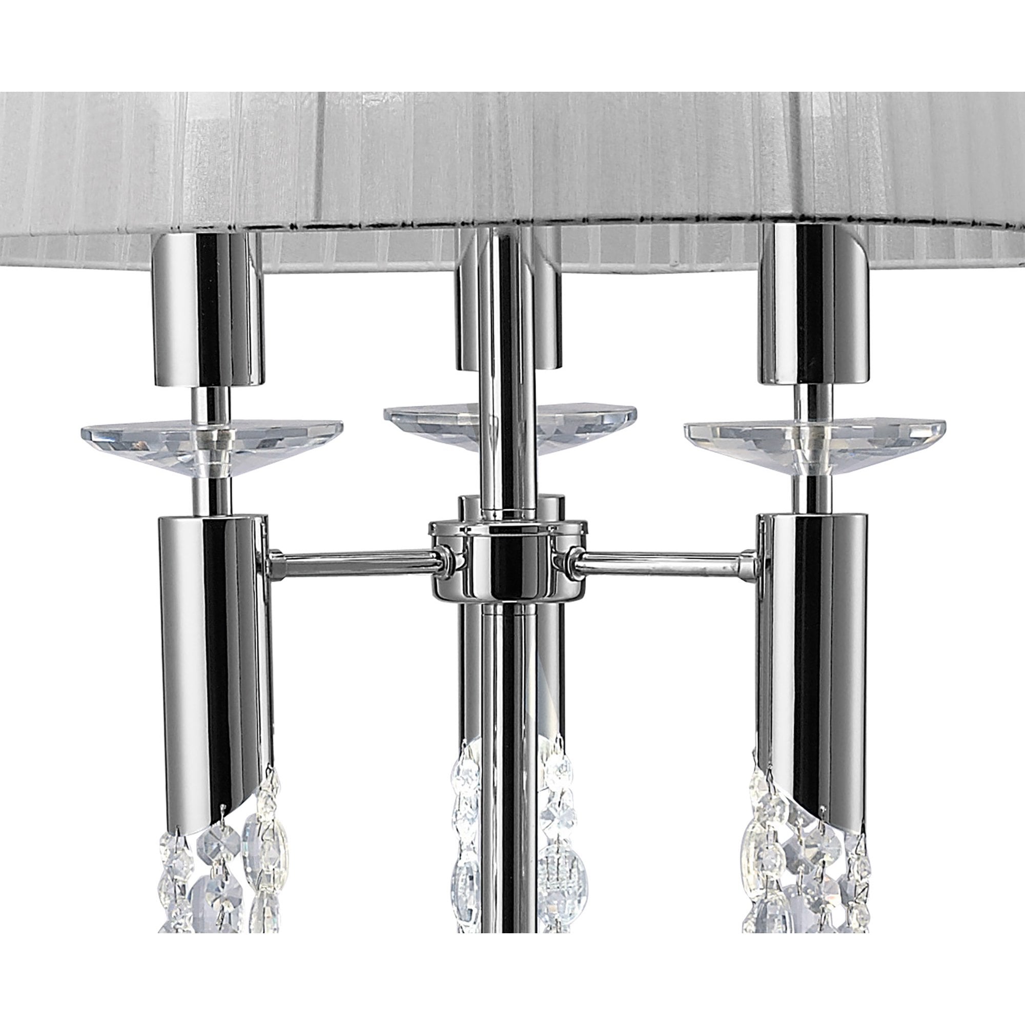 M3869 Tiffany Floor Lamp 3+3 Light E27+G9 Polished Chrome White Shade & Clear Crystal