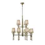 M3870 Tiffany Pendant 2 Tier 12+12 Light E14+G9 Antique Brass Soft Bronze Shades & Clear Crystal