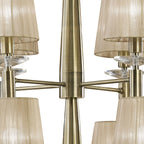 M3870 Tiffany Pendant 2 Tier 12+12 Light E14+G9 Antique Brass Soft Bronze Shades & Clear Crystal