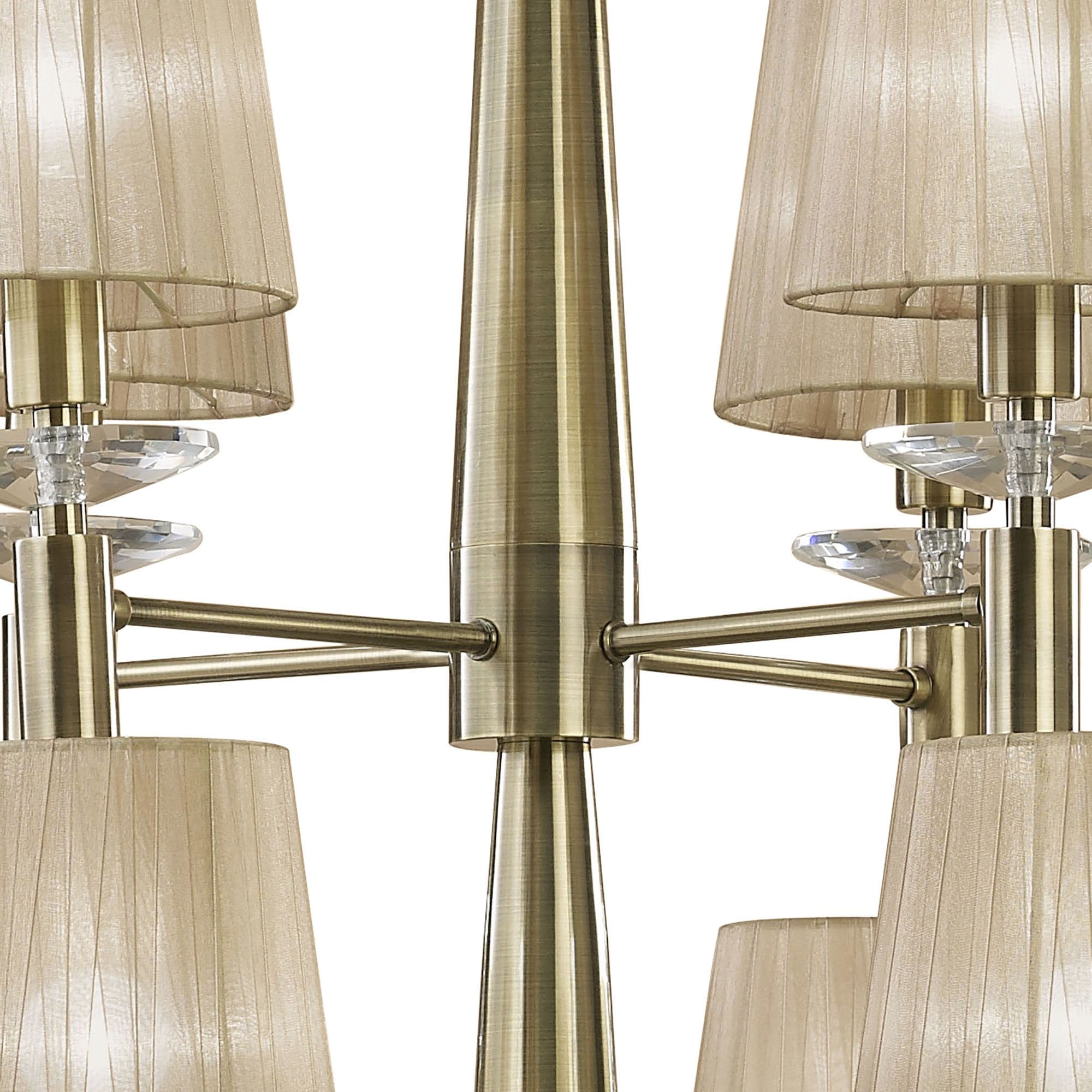 M3870 Tiffany Pendant 2 Tier 12+12 Light E14+G9 Antique Brass Soft Bronze Shades & Clear Crystal