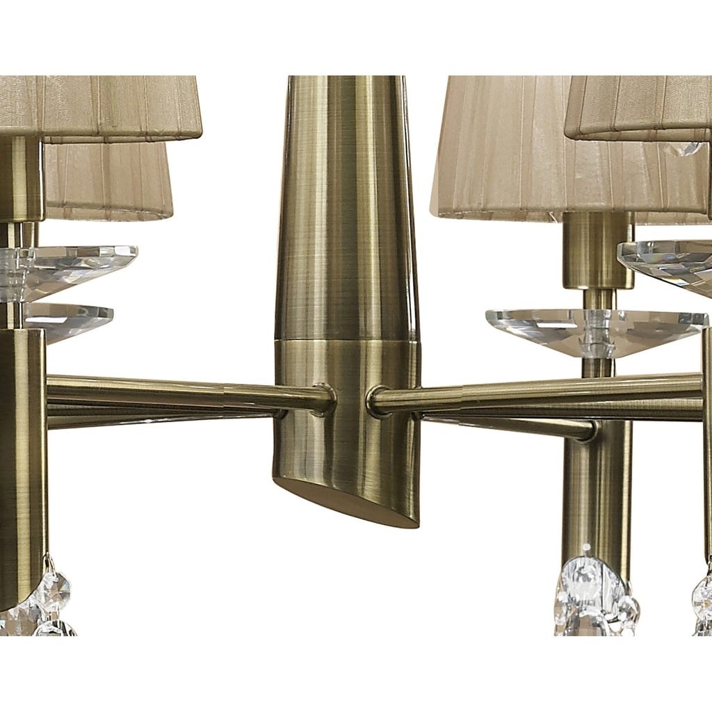 M3870 Tiffany Pendant 2 Tier 12+12 Light E14+G9 Antique Brass Soft Bronze Shades & Clear Crystal