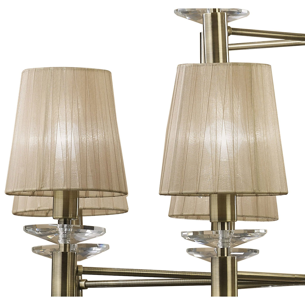 M3870 Tiffany Pendant 2 Tier 12+12 Light E14+G9 Antique Brass Soft Bronze Shades & Clear Crystal