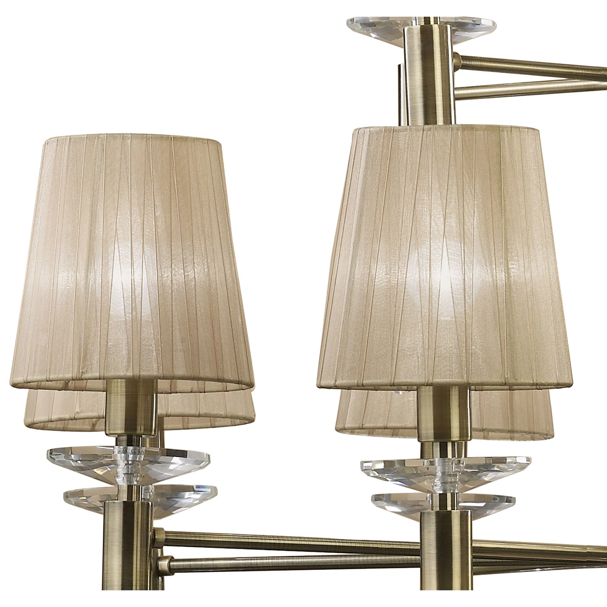 M3870 Tiffany Pendant 2 Tier 12+12 Light E14+G9 Antique Brass Soft Bronze Shades & Clear Crystal