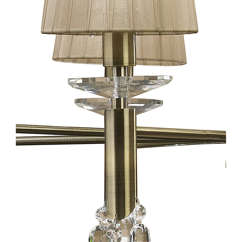 M3870 Tiffany Pendant 2 Tier 12+12 Light E14+G9 Antique Brass Soft Bronze Shades & Clear Crystal