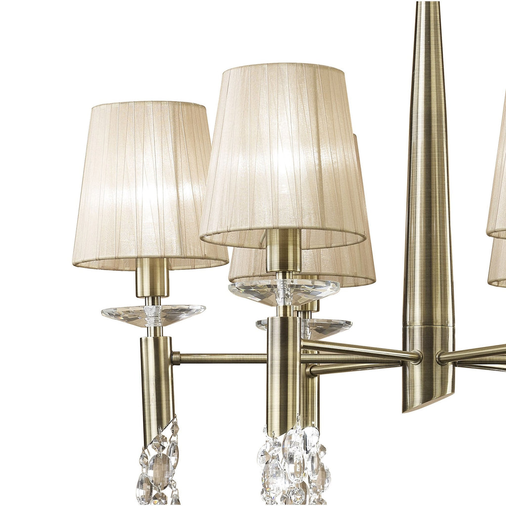 M3871 Tiffany Pendant 6+6 Light E14+G9 Antique Brass Soft Bronze Shades & Clear Crystal