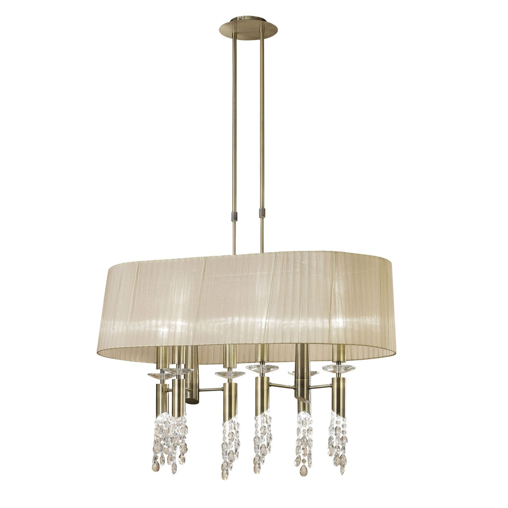 M3873 Tiffany Pendant 6+6 Light E27+G9 Oval Antique Brass Soft Bronze Shade & Clear Crystal