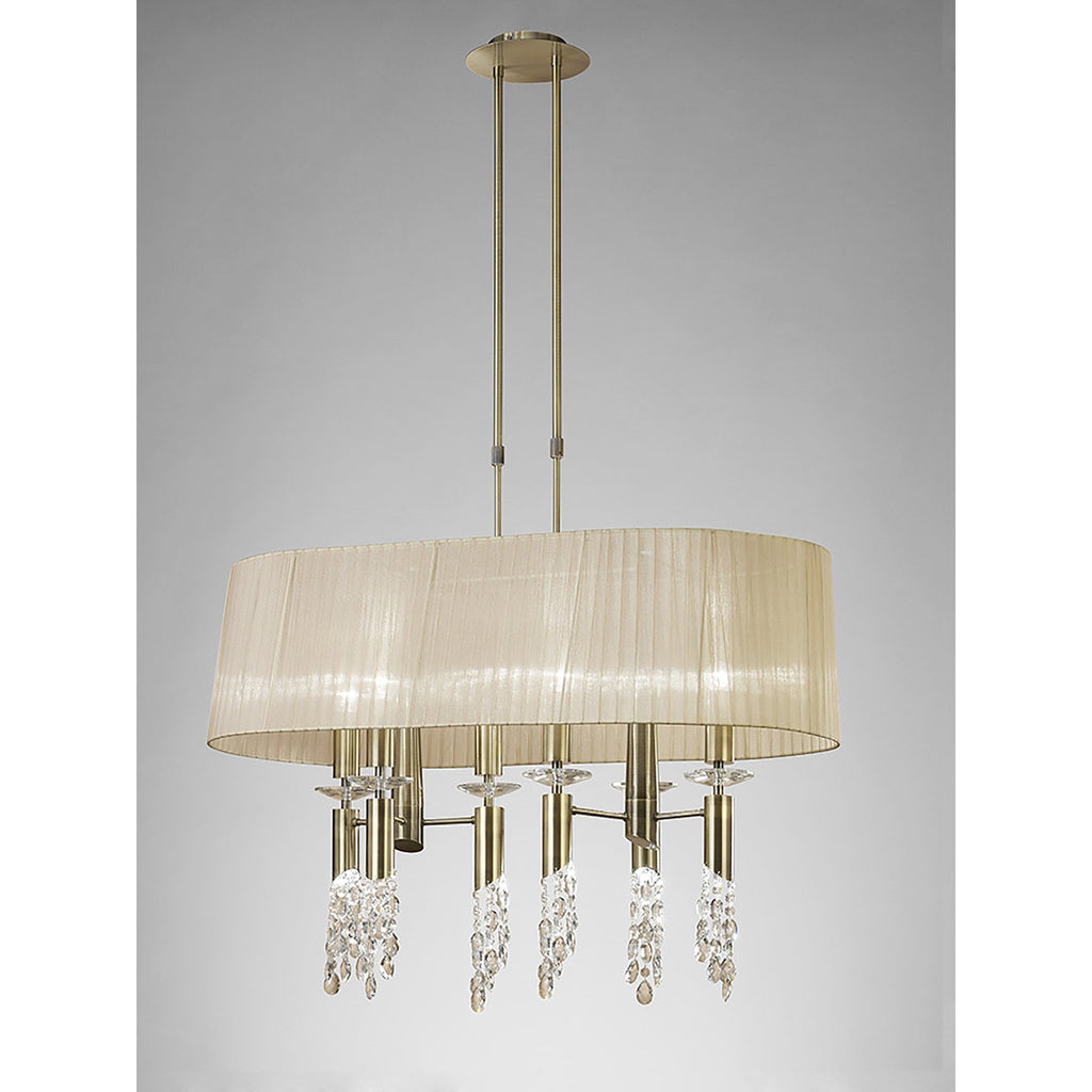 M3873 Tiffany Pendant 6+6 Light E27+G9 Oval Antique Brass Soft Bronze Shade & Clear Crystal