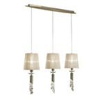 M3875 Tiffany Linear Pendant 3+3 Light E27+G9 Line Antique Brass Soft Bronze Shades & Clear Crystal