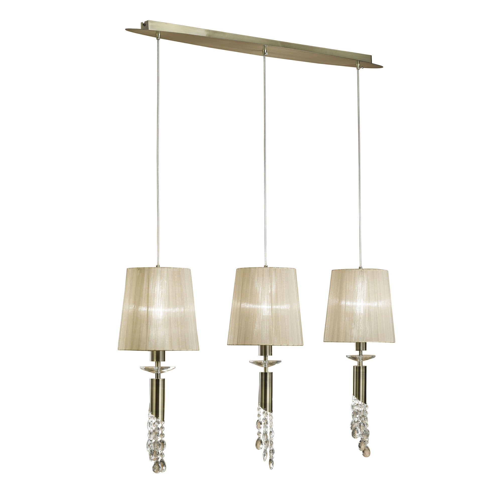 M3875 Tiffany Linear Pendant 3+3 Light E27+G9 Line Antique Brass Soft Bronze Shades & Clear Crystal