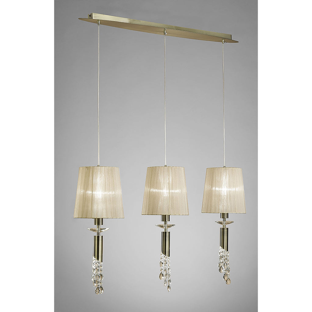 M3875 Tiffany Linear Pendant 3+3 Light E27+G9 Line Antique Brass Soft Bronze Shades & Clear Crystal
