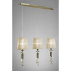M3875 Tiffany Linear Pendant 3+3 Light E27+G9 Line Antique Brass Soft Bronze Shades & Clear Crystal