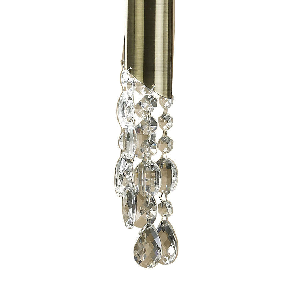 M3875 Tiffany Linear Pendant 3+3 Light E27+G9 Line Antique Brass Soft Bronze Shades & Clear Crystal