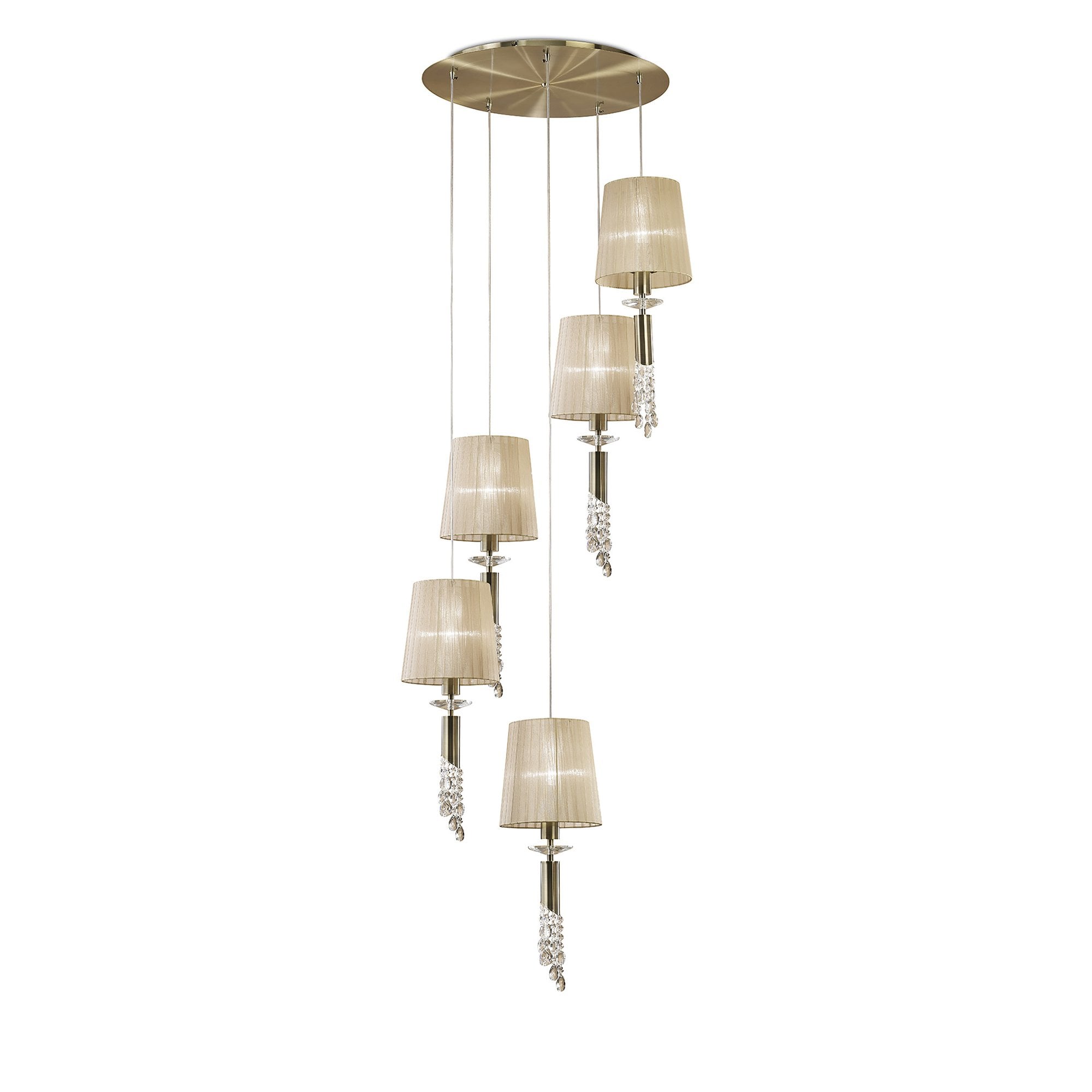 M3877 Tiffany Pendant 5+5 Light E27+G9 Spiral Antique Brass Soft Bronze Shades & Clear Crystal