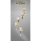 M3877 Tiffany Pendant 5+5 Light E27+G9 Spiral Antique Brass Soft Bronze Shades & Clear Crystal