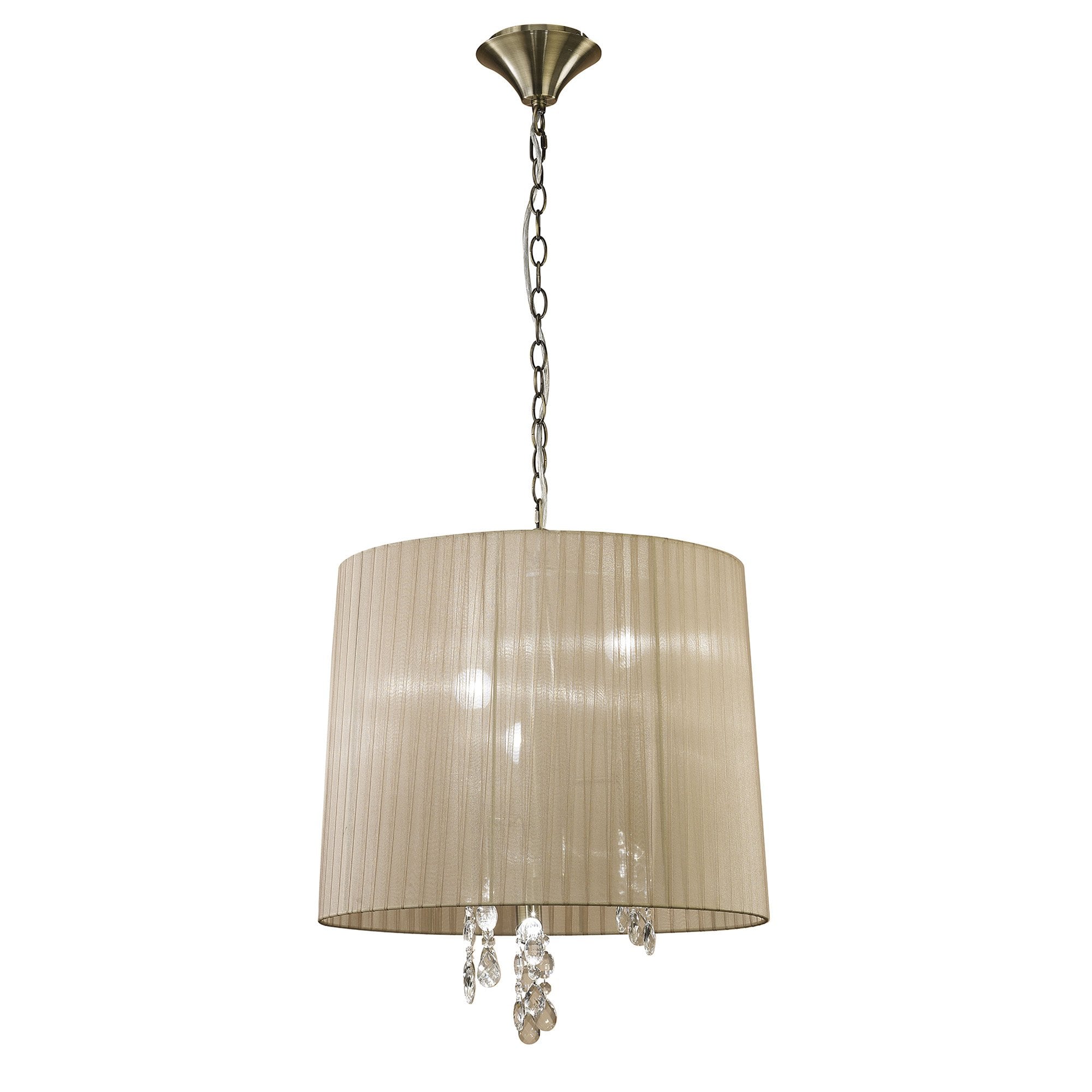 M3880 Tiffany Pendant 3+3 Light E14+G9 Antique Brass Soft Bronze Shade & Clear Crystal