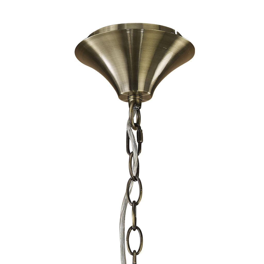 M3880 Tiffany Pendant 3+3 Light E14+G9 Antique Brass Soft Bronze Shade & Clear Crystal