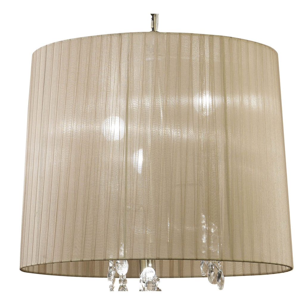 M3880 Tiffany Pendant 3+3 Light E14+G9 Antique Brass Soft Bronze Shade & Clear Crystal