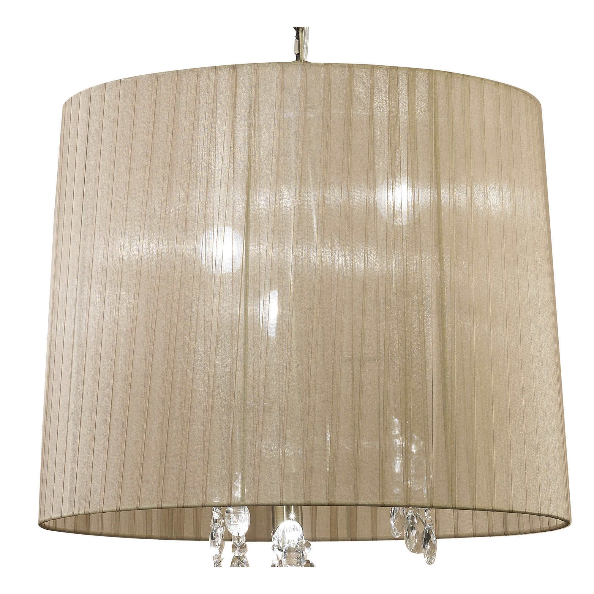 M3880 Tiffany Pendant 3+3 Light E14+G9 Antique Brass Soft Bronze Shade & Clear Crystal
