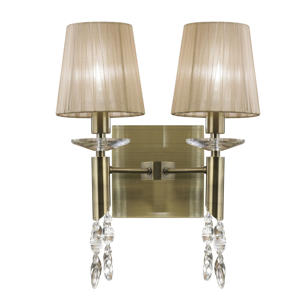 M3883/S Tiffany Wall Lamp Switched 2+2 Light E14+G9 Antique Brass Soft Bronze Shades & Clear Crystal