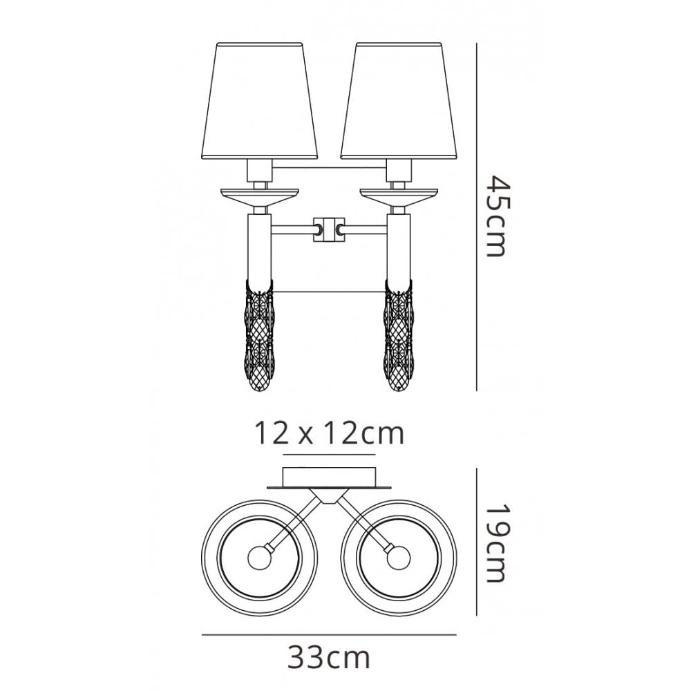 M3883/S Tiffany Wall Lamp Switched 2+2 Light E14+G9 Antique Brass Soft Bronze Shades & Clear Crystal