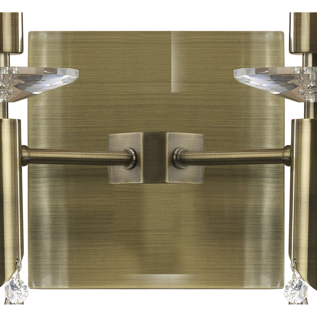 M3883/S Tiffany Wall Lamp Switched 2+2 Light E14+G9 Antique Brass Soft Bronze Shades & Clear Crystal