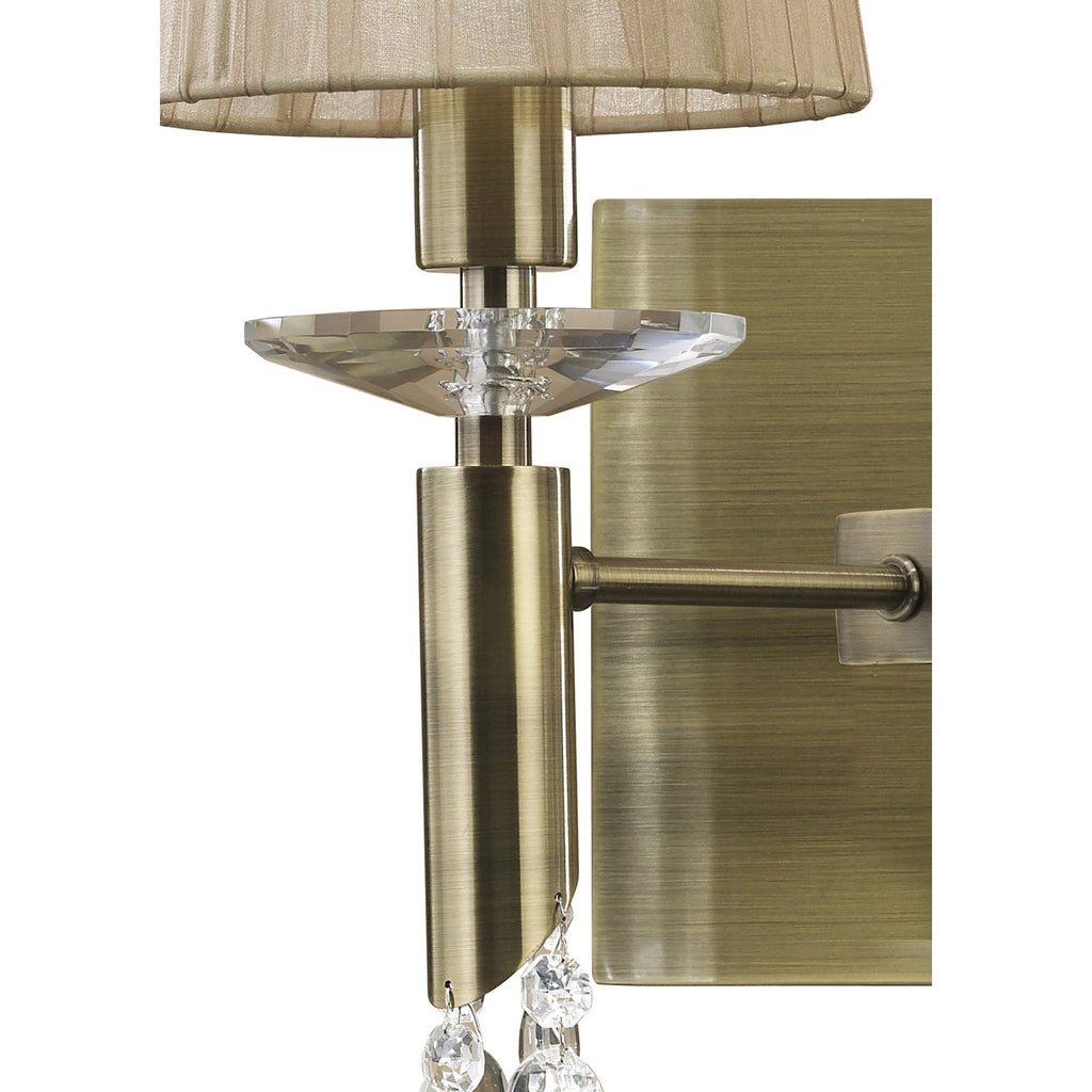 M3883/S Tiffany Wall Lamp Switched 2+2 Light E14+G9 Antique Brass Soft Bronze Shades & Clear Crystal