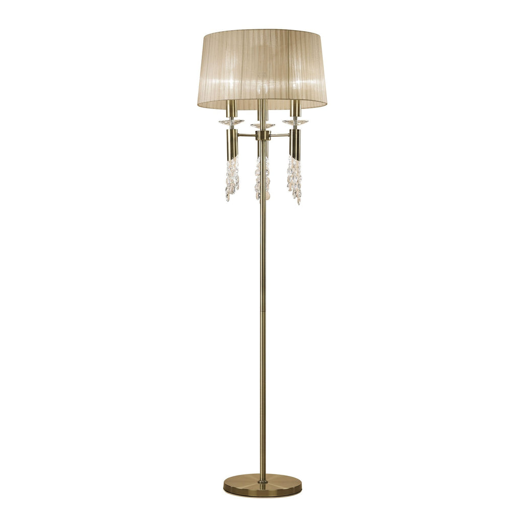 M3889 Tiffany Floor Lamp 3+3 Light E27+G9 Antique Brass Soft Bronze Shade & Clear Crystal
