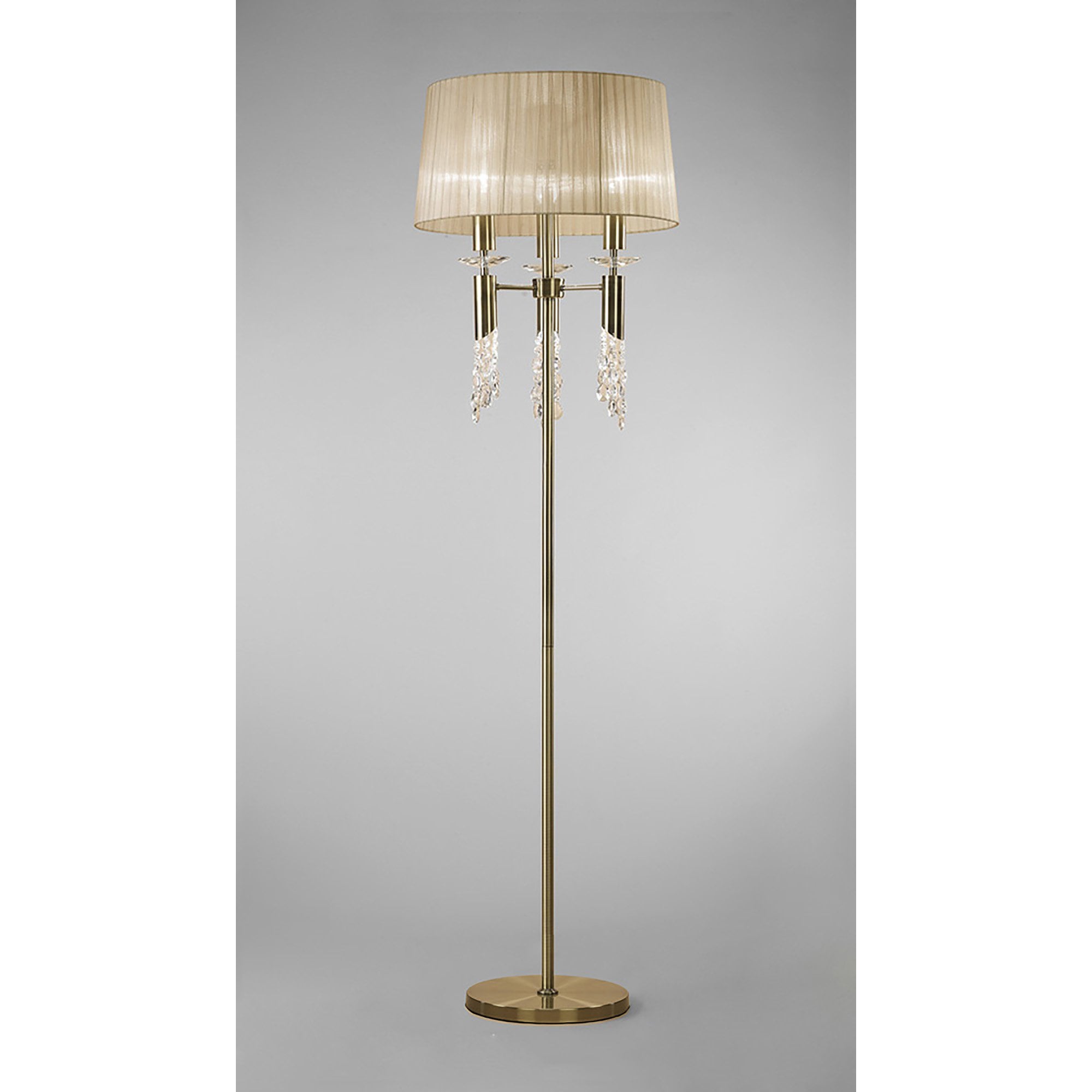 M3889 Tiffany Floor Lamp 3+3 Light E27+G9 Antique Brass Soft Bronze Shade & Clear Crystal