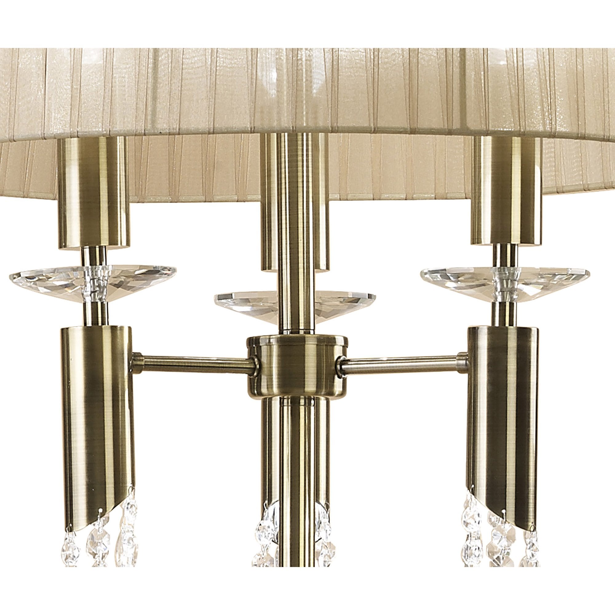 M3889 Tiffany Floor Lamp 3+3 Light E27+G9 Antique Brass Soft Bronze Shade & Clear Crystal