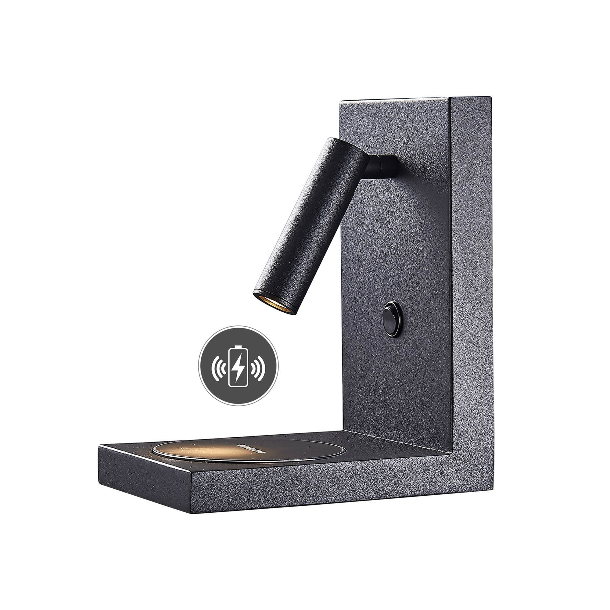 M6752 Zanzibar Reader Wall Lamp Switched Mobile Phone Induction Charger 3W LED Sand Black