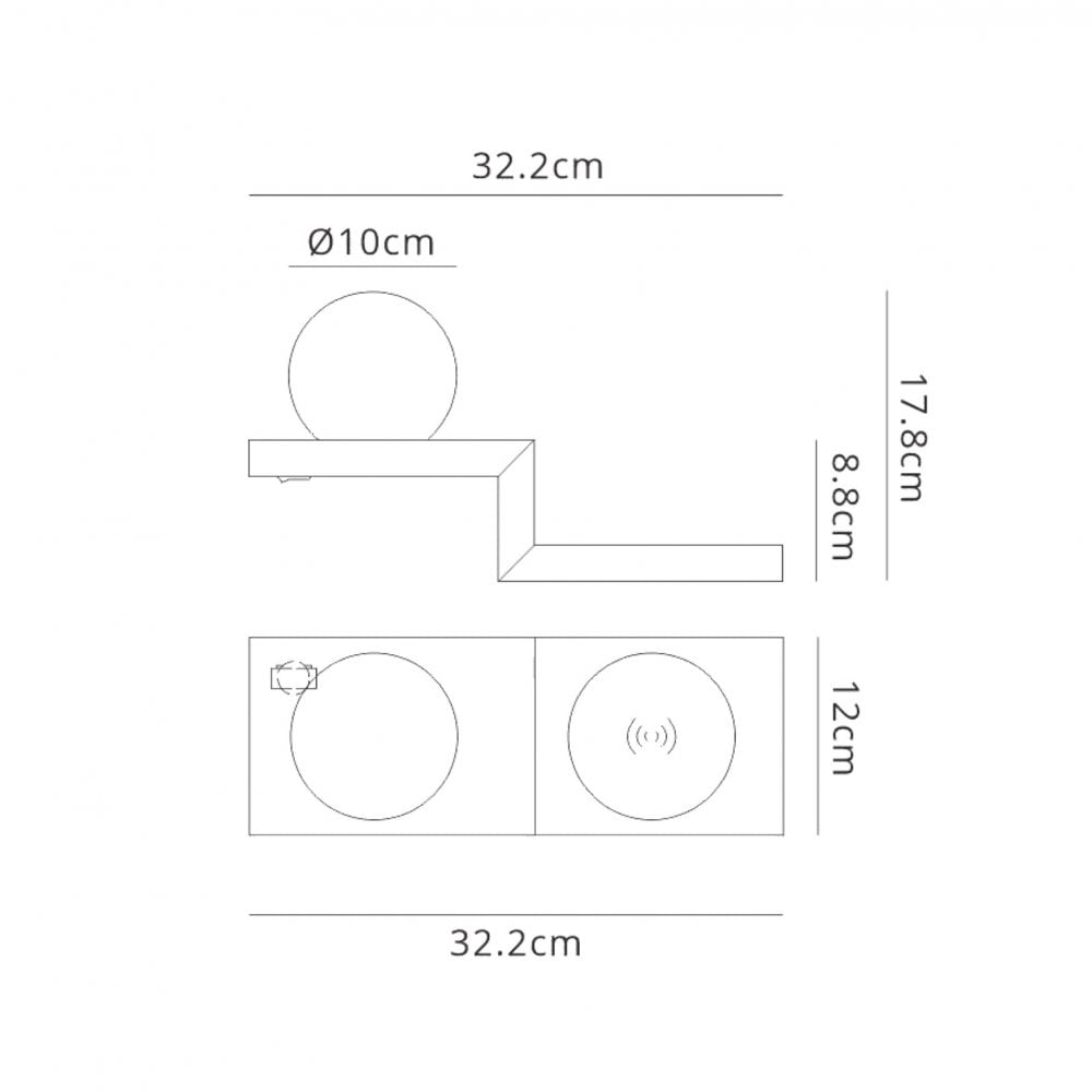 M6753 Zanzibar Wall Lamp Switched Globe Mobile Phone Induction Charger 6W LED Sand Black