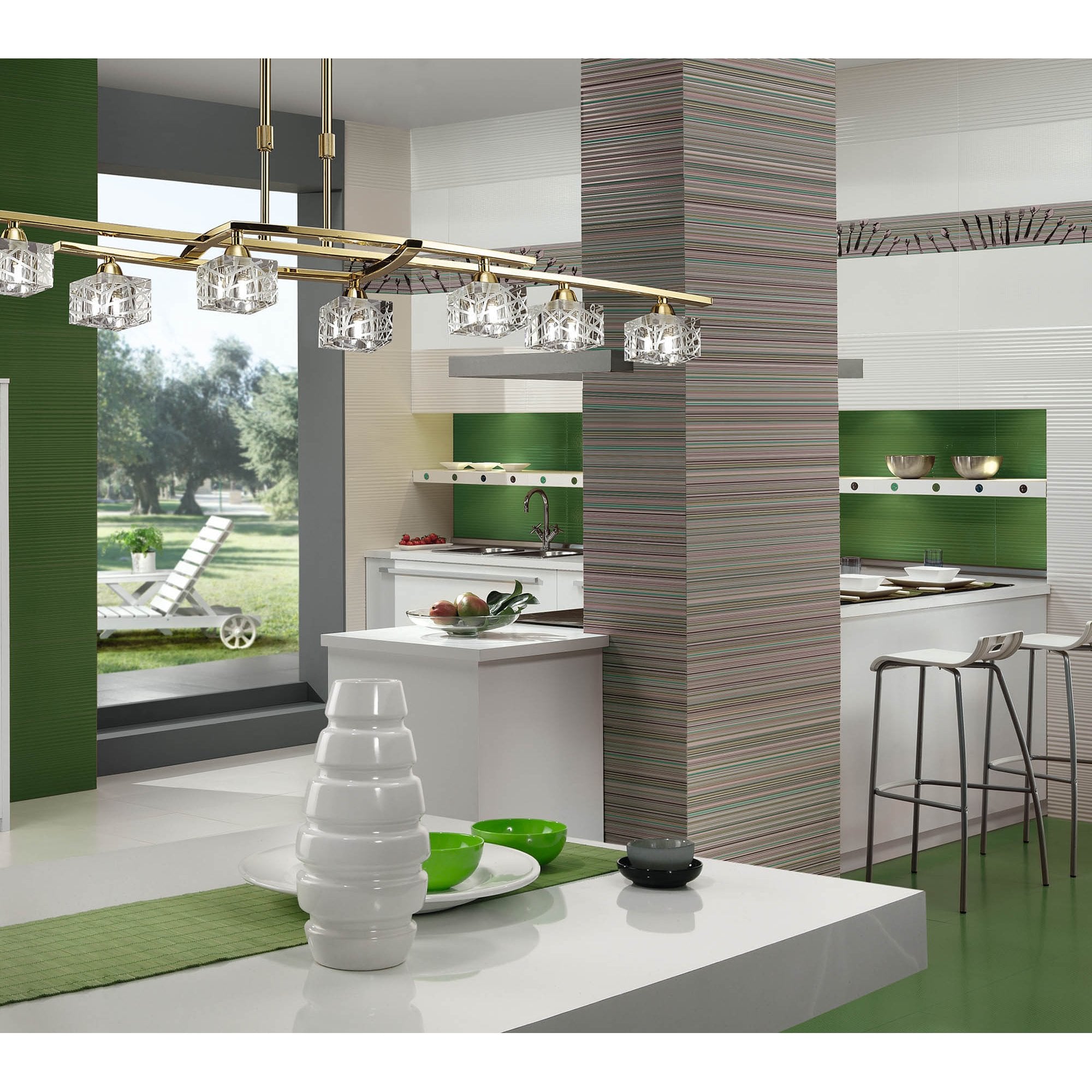 M1444PB Zen Rectangular Telescopic Convertible To Semi Flush 8 Light G9 Polished Brass