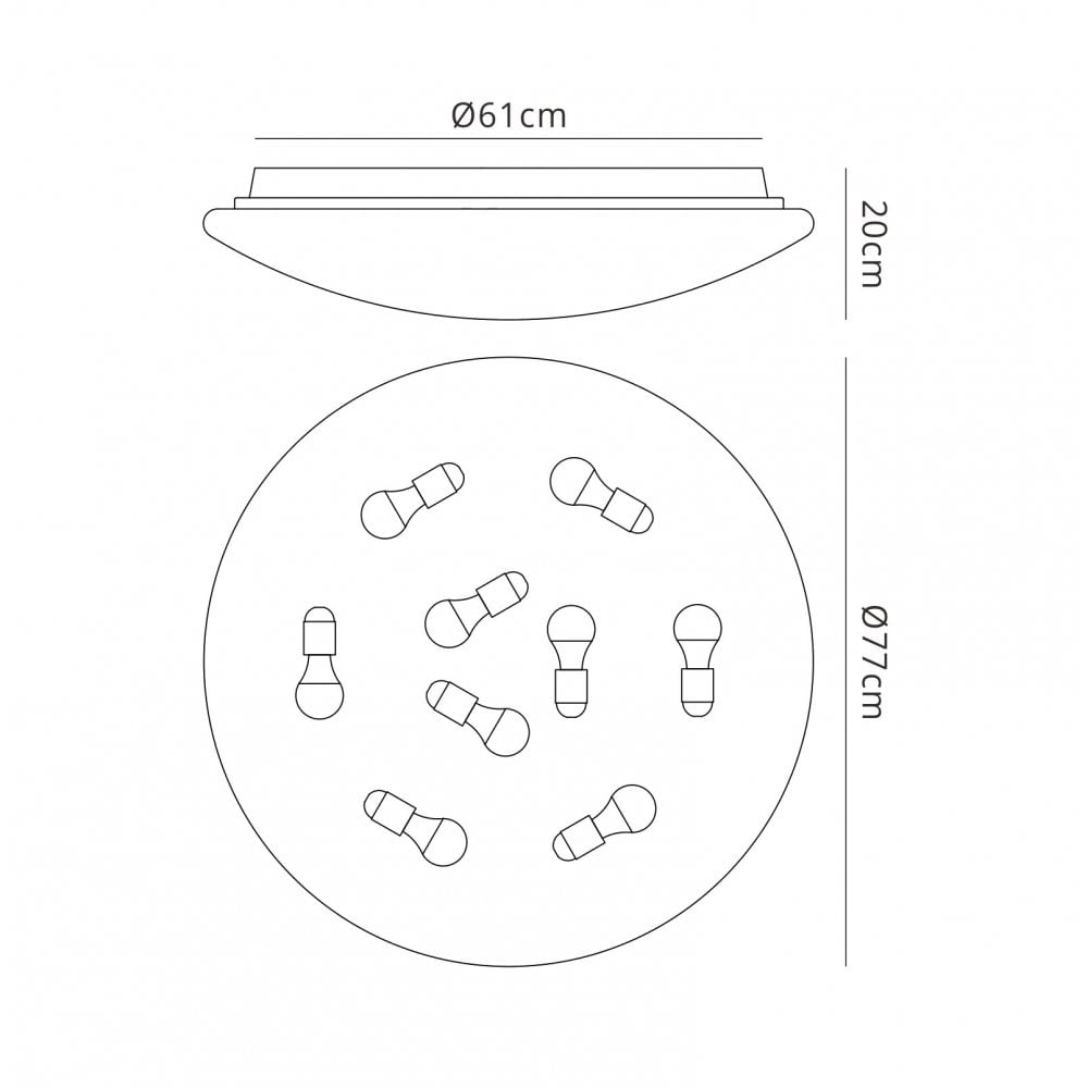 M6055 Zero E27 Ceiling / Wall Round 77cm 9 Light White Acrylic
