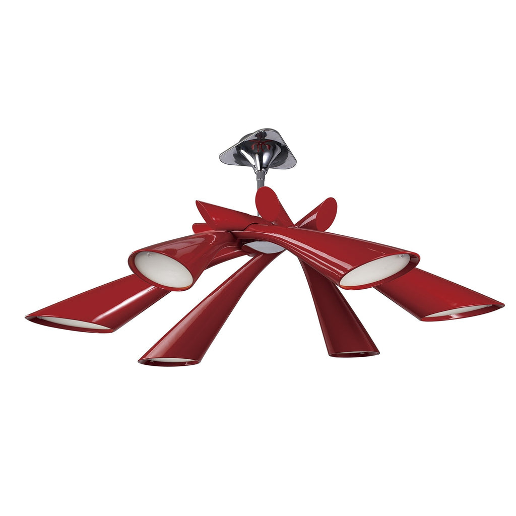 M0910 Pop Pendant/Ceiling Convertible To Semi Flush 6 Light E27 Gloss Red/White Acrylic/Polished Chrome