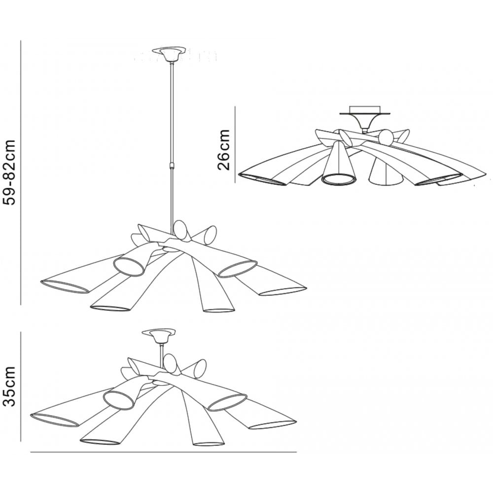 M0910 Pop Pendant/Ceiling Convertible To Semi Flush 6 Light E27 Gloss Red/White Acrylic/Polished Chrome