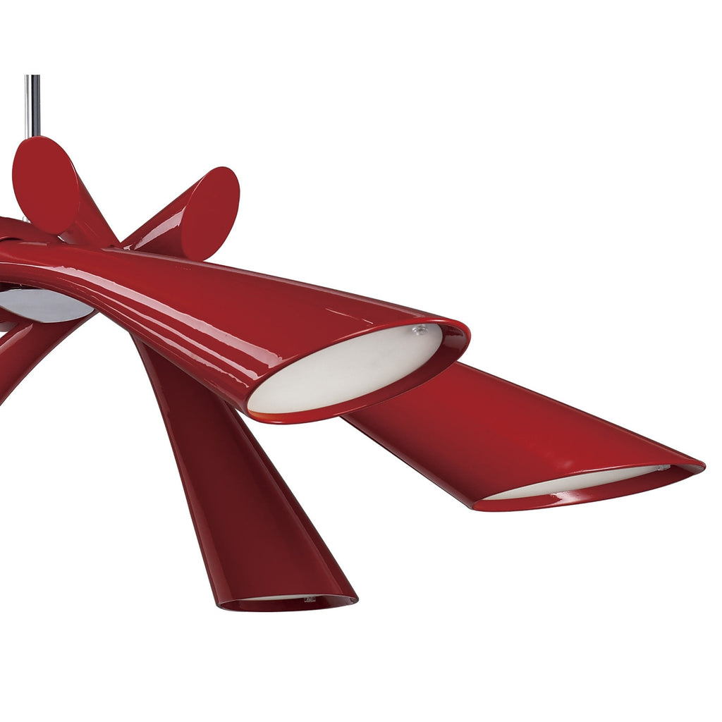 M0910 Pop Pendant/Ceiling Convertible To Semi Flush 6 Light E27 Gloss Red/White Acrylic/Polished Chrome