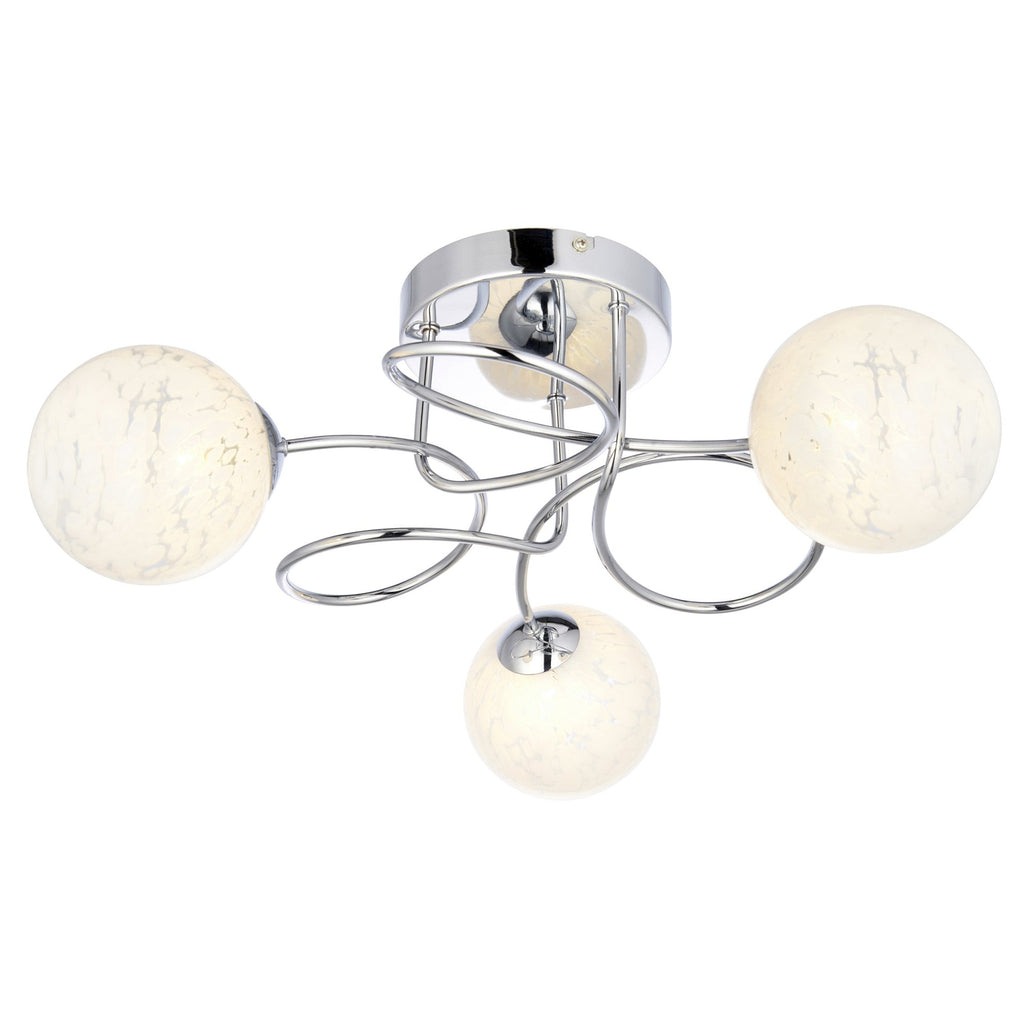 96641 Delos 3 Light Semi Flush Chrome Plate And White Confetti Glass