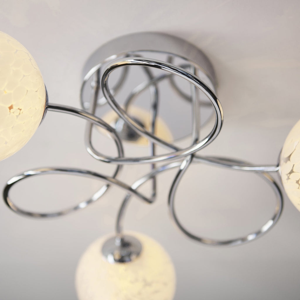 96641 Delos 3 Light Semi Flush Chrome Plate And White Confetti Glass