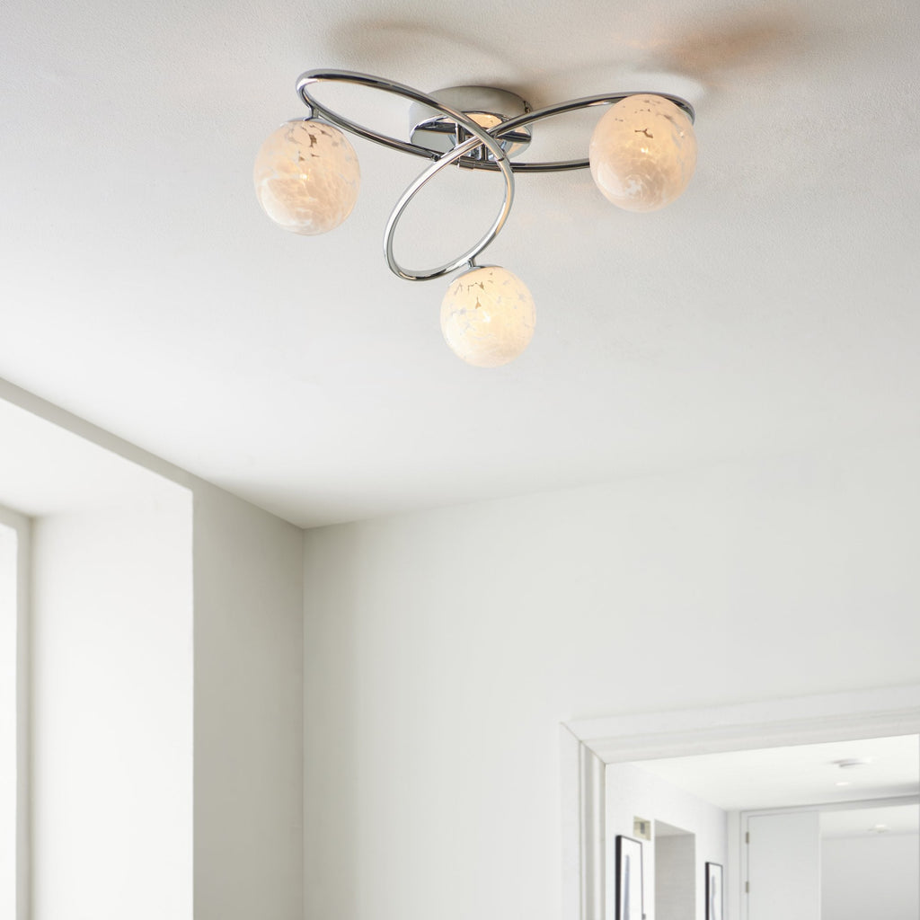 97230 Maye 3 Light Semi Flush Chrome Plate And White Confetti Glass