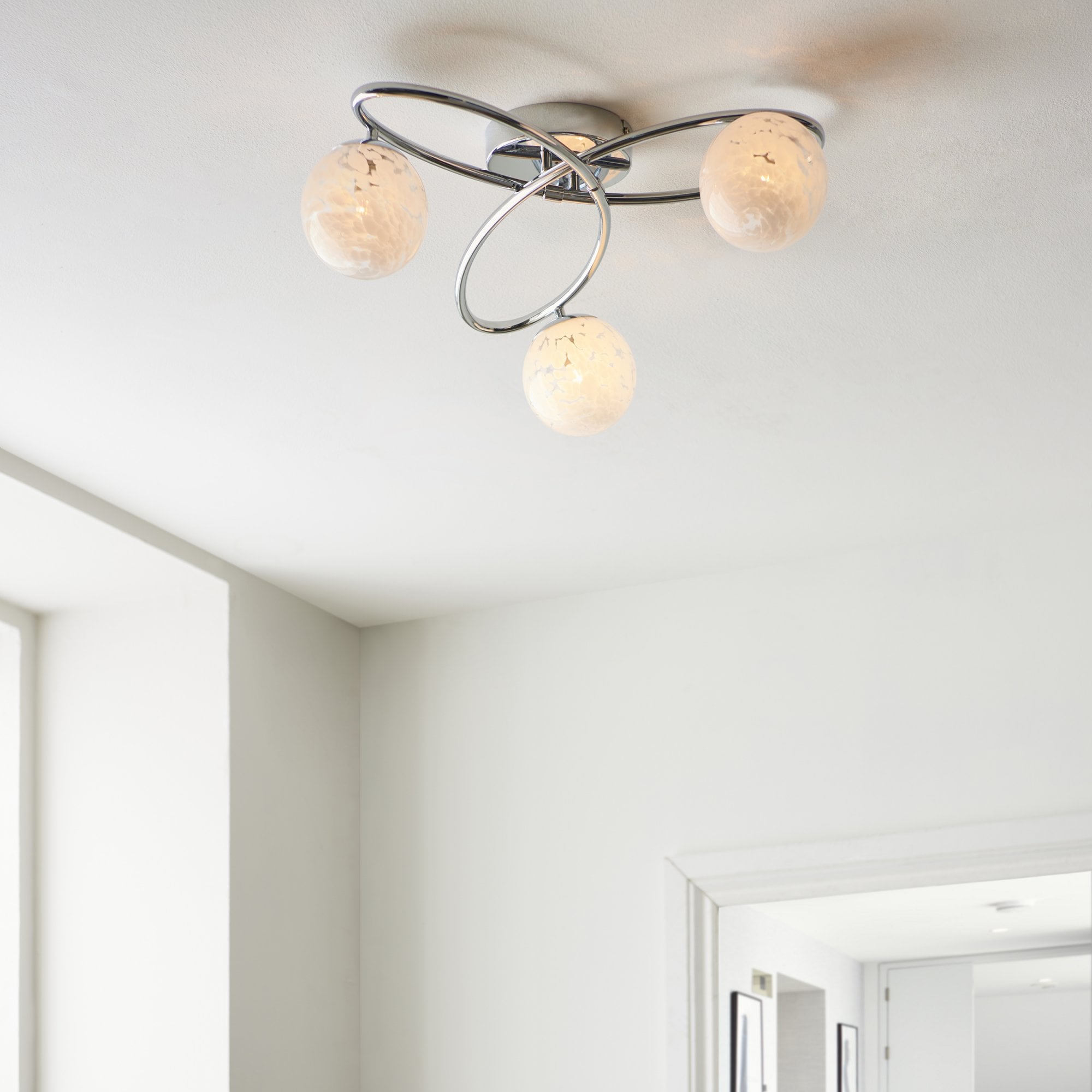 97230 Maye 3 Light Semi Flush Chrome Plate And White Confetti Glass