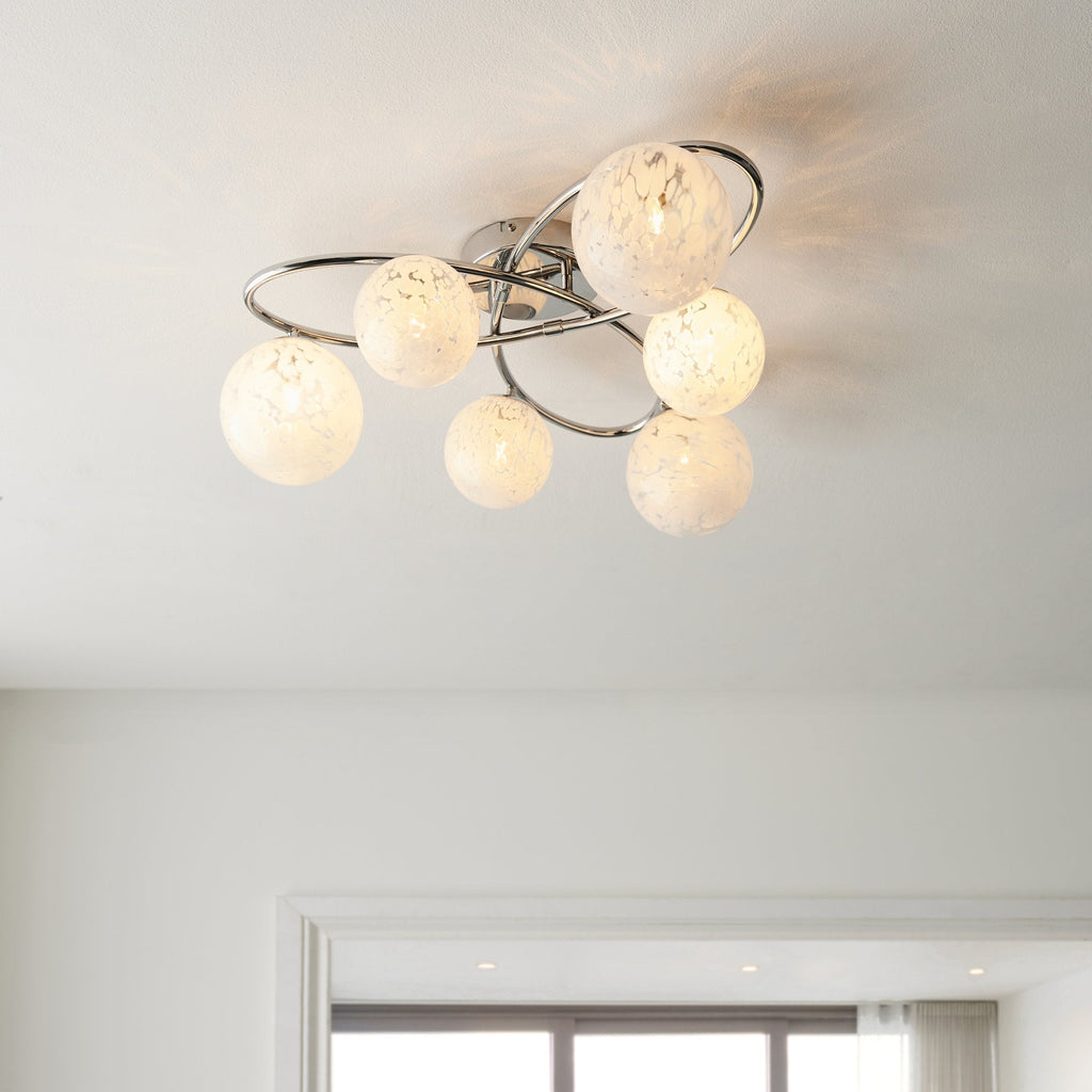 97232 Maye 6 Light Semi Flush Chrome Plate And White Confetti Glass