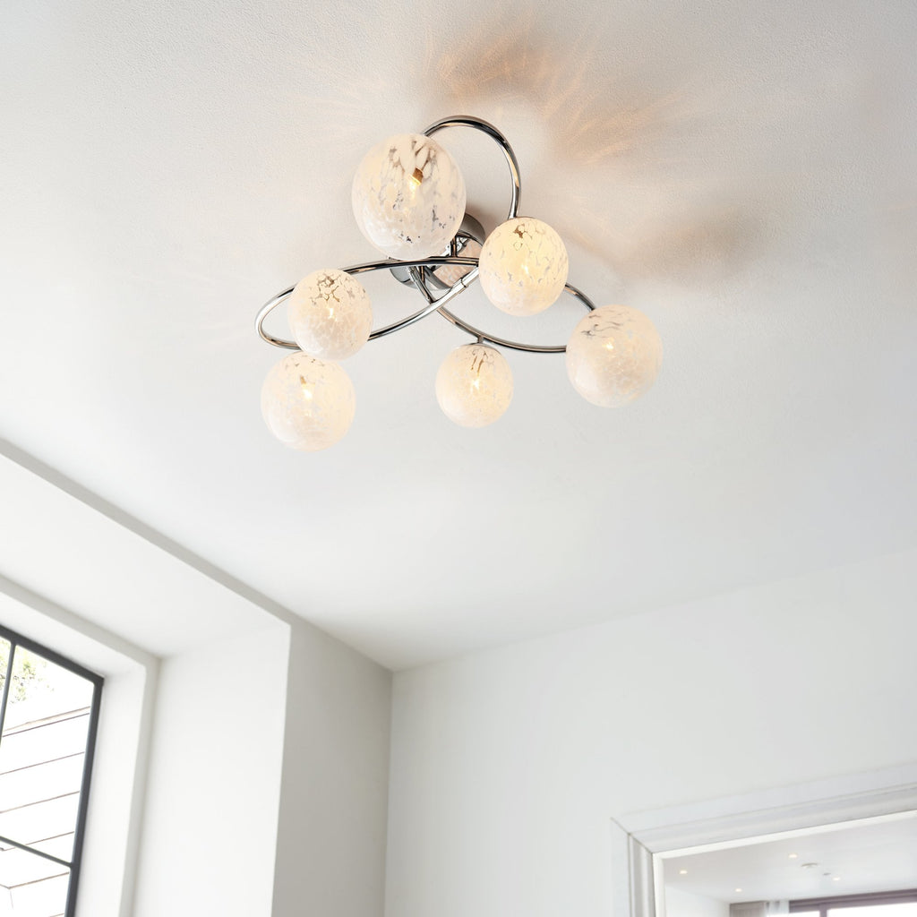 97232 Maye 6 Light Semi Flush Chrome Plate And White Confetti Glass