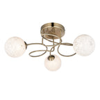97647 Delos 3 Light Semi Flush Antique Brass Plate And White Confetti Glass