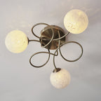 97647 Delos 3 Light Semi Flush Antique Brass Plate And White Confetti Glass