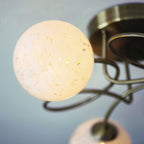 97647 Delos 3 Light Semi Flush Antique Brass Plate And White Confetti Glass