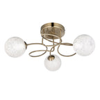97647 Delos 3 Light Semi Flush Antique Brass Plate And White Confetti Glass